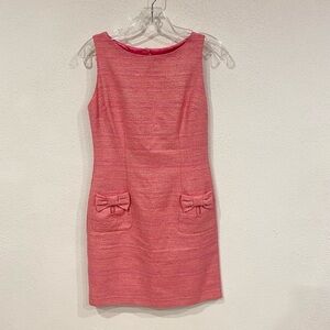 Britt Ryan Sleeveless Tweed Pocket Bow Front Pink Dress Size 2 EUC